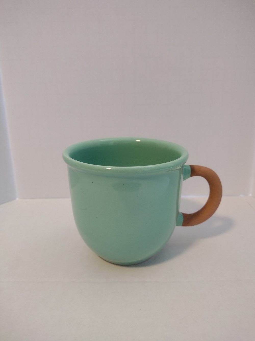 Furio Ceramic Mint Green Coffee Mug with Brown Handle